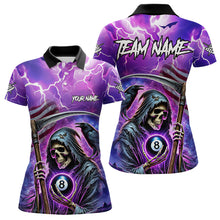 Load image into Gallery viewer, Grim Reaper Purple Galaxy Thunder Lightning Billiard Shirt For Women Custom 8 Ball Billiard Jersey TDM3725