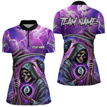 Load image into Gallery viewer, Grim Reaper Purple Galaxy Thunder Lightning Billiard Shirt For Women Custom 8 Ball Billiard Jersey TDM3725