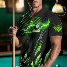 Load image into Gallery viewer, Personalized Green Icy Lightning 8 Ball Pool Men Polo Shirts Custom Billiard Team League Jersey TDM1443