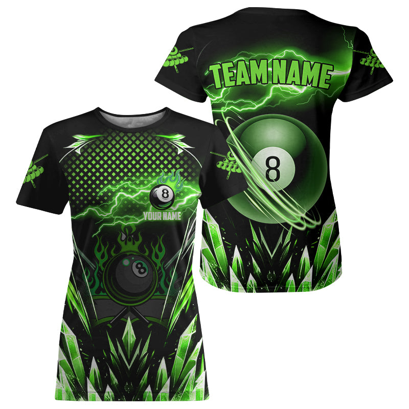 Personalized Green Icy Lightning 8 Ball Pool T Shirts For Women Custom Billiard Team League Jersey TDM1443