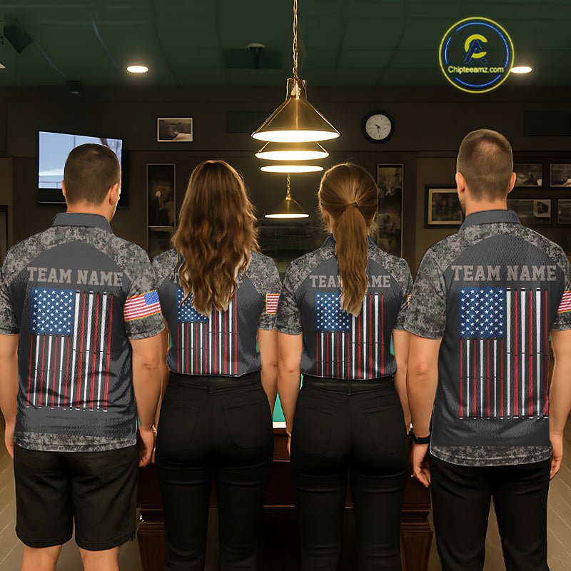 Personalized Retro Camo US Flag Billiard Shirt For Women, 8 Ball Pool Team Jersey Polo & 1/4 Zip TDM6336