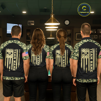 Personalized Green Camo US Flag Billiard Shirt For Women Custom Pool Team Jersey Polo & 1/4 Zip TDM6337