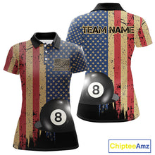 Load image into Gallery viewer, Vintage American Flag 8 Ball Billiard Shirts For Women Custom Patriotic Pool Team Jerseys TDM3998