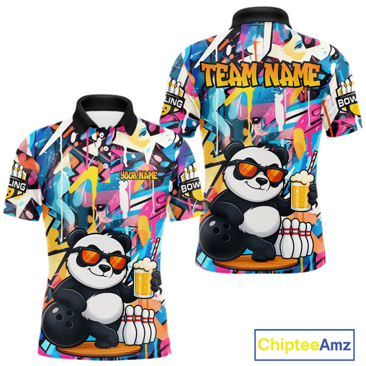Funny Panda Colorful Graffiti Bowling Shirts For Men, Best Bowling Team Jersey Polo & 1/4 Zip TDM6511