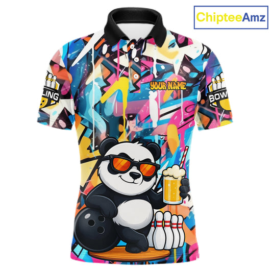 Funny Panda Colorful Graffiti Bowling Shirts For Men, Best Bowling Team Jersey Polo & 1/4 Zip TDM6511