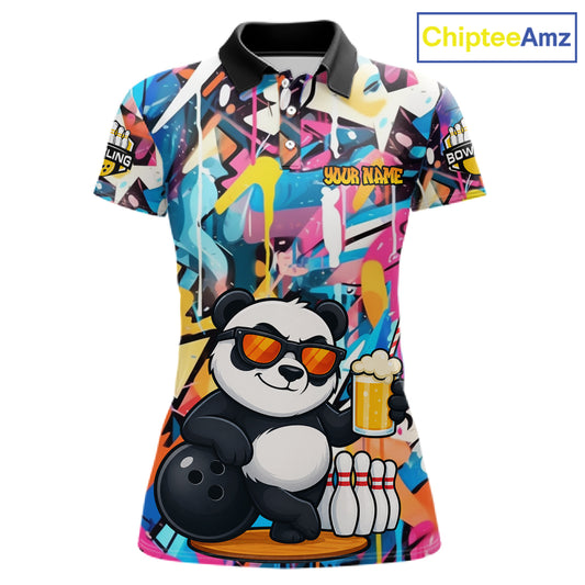 Funny Panda Colorful Graffiti Bowling Shirts For Women, Best Bowling Team Jersey Polo & 1/4 Zip TDM6511