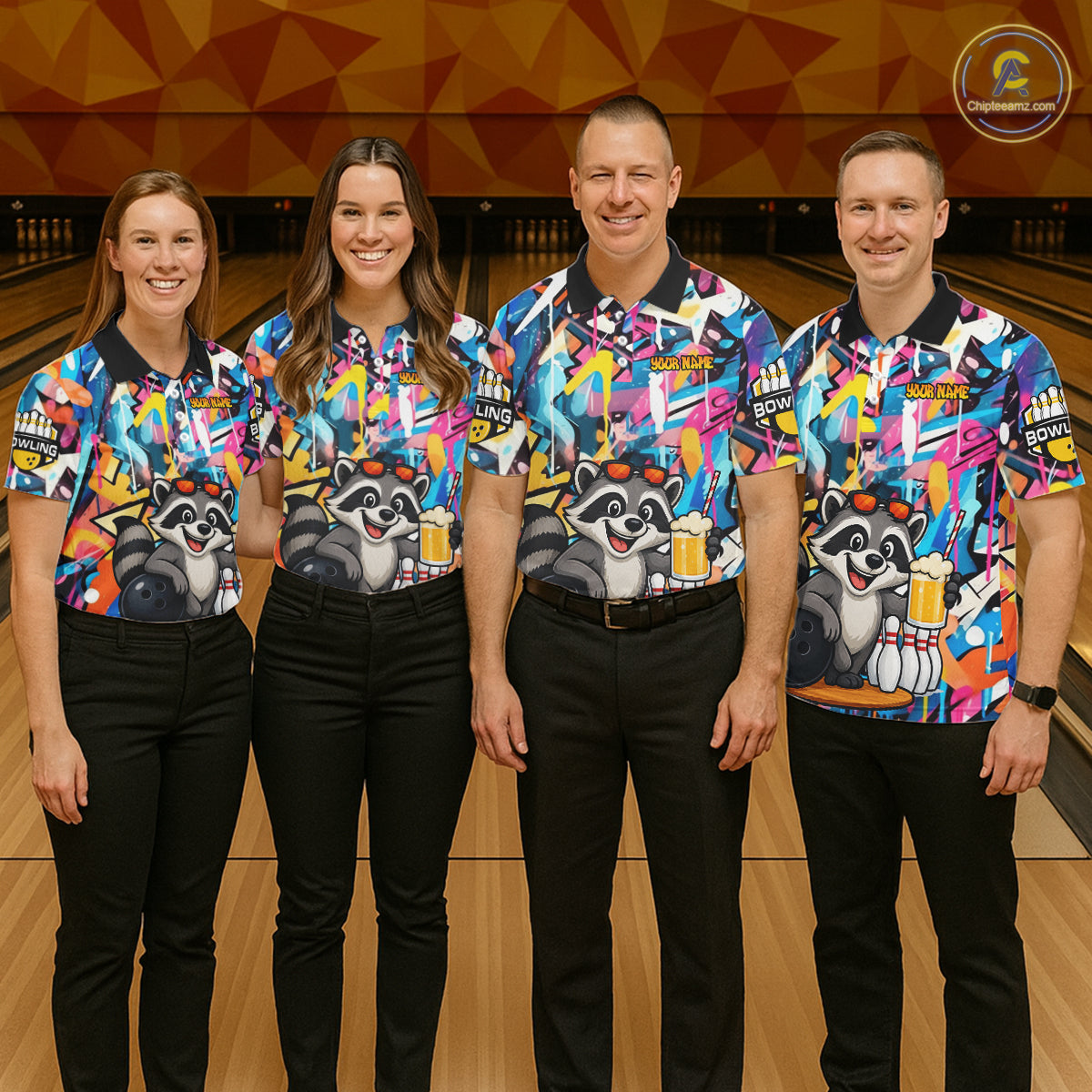 Funny Raccoon Colorful Graffiti Bowling Shirts For Women, Best Bowling Team Jersey Polo & 1/4 Zip TDM6512
