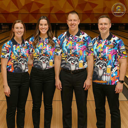 Funny Raccoon Colorful Graffiti Bowling Shirts For Women, Best Bowling Team Jersey Polo & 1/4 Zip TDM6512
