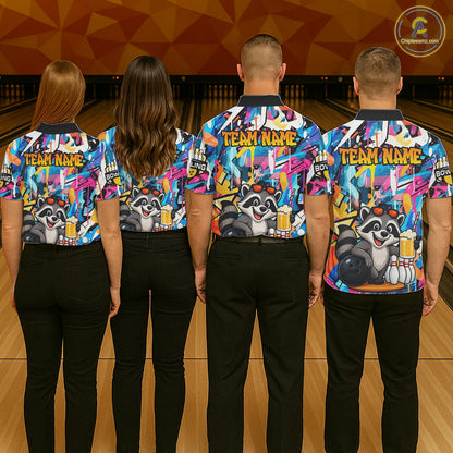 Funny Raccoon Colorful Graffiti Bowling Shirts For Women, Best Bowling Team Jersey Polo & 1/4 Zip TDM6512