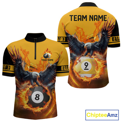 3D Eagle Flying Custom Fire 8 Ball & 9 Ball Billiard Shirts For Men, Best Team Billiard Jerseys TDM2236