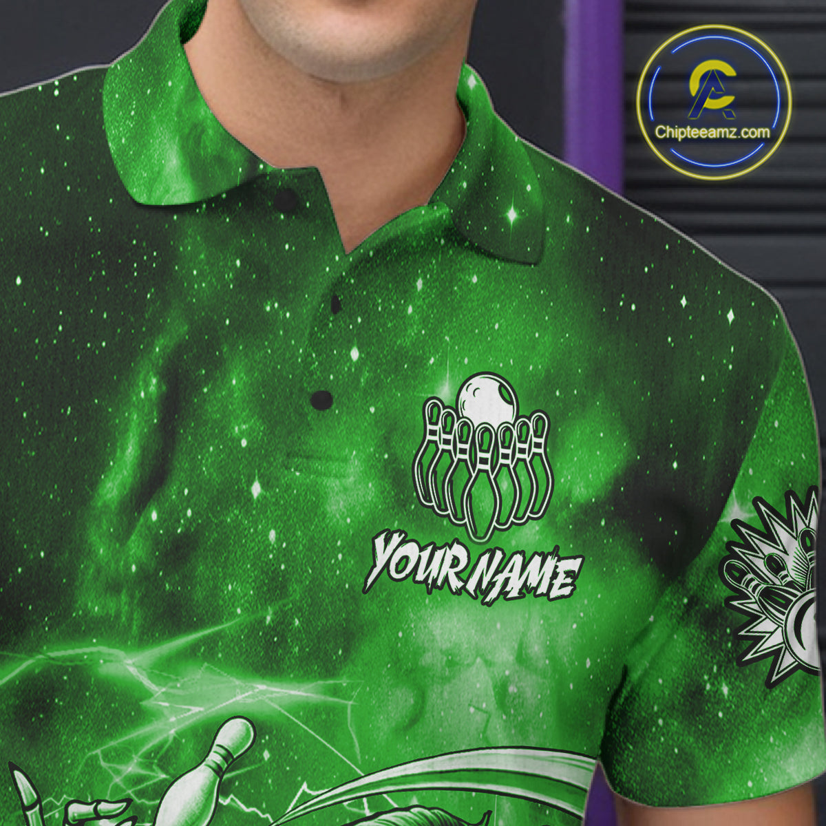 Funny Green Grim Reaper Galaxy Bowling Shirt For Men Custom Bowling Team Jersey Polo & 1/4 Zip TDM7247