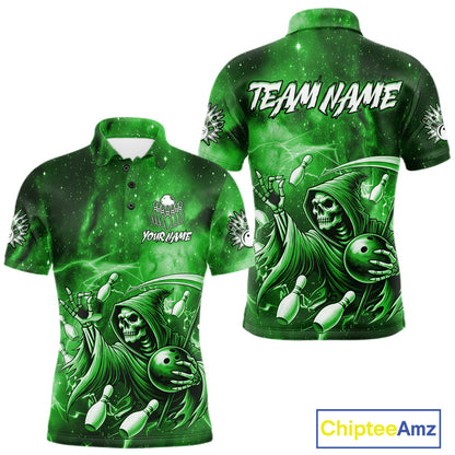 Funny Green Grim Reaper Galaxy Bowling Shirt For Men Custom Bowling Team Jersey Polo & 1/4 Zip TDM7247