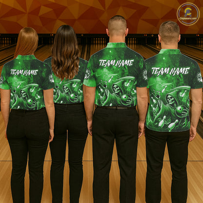 Funny Green Grim Reaper Galaxy Bowling Shirt For Men Custom Bowling Team Jersey Polo & 1/4 Zip TDM7247