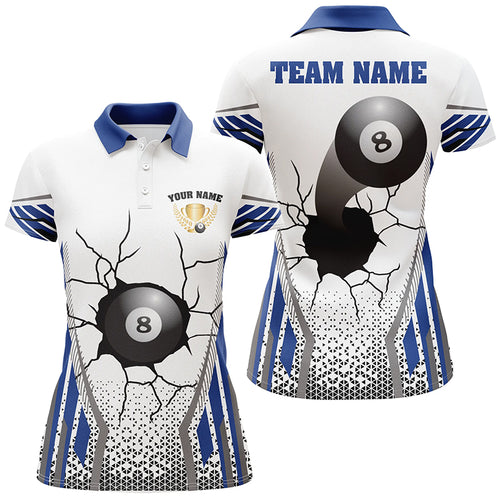 Personalized 8 Ball Broke Wall Billiard Polo Shirts For Women, Custom Funny Billiards Shirts TDM0111