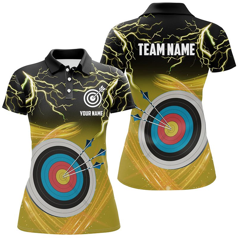 Custom Archery 3d Target Thunder Lightning Polo Shirts For Women, Best Archery Team Shirts |Yellow TDM0738