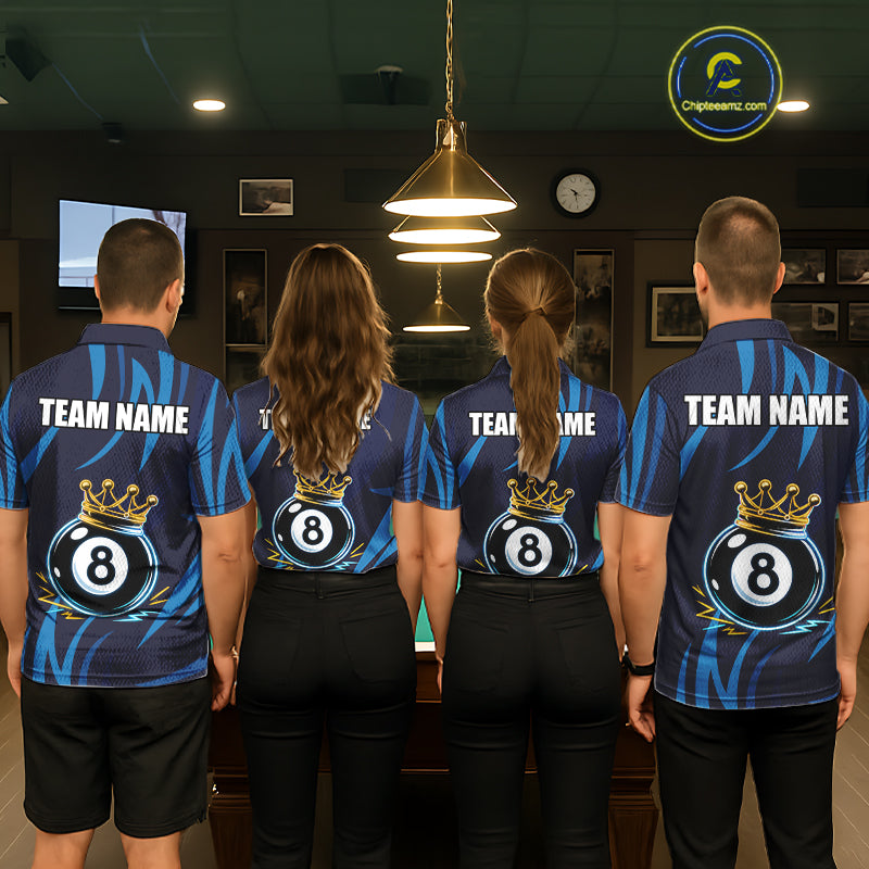 Blue Funny 8 Ball Pool Crown Neon Billiard Shirt For Women Custom Billiard Team Jersey Polo, 1/4 Zip TDM5737