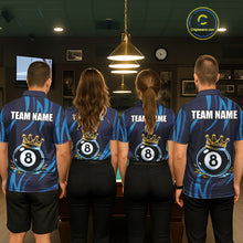 Load image into Gallery viewer, Blue Funny 8 Ball Pool Crown Neon Billiard Shirt For Women Custom Billiard Team Jersey Polo, 1/4 Zip TDM5737