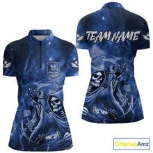 Load image into Gallery viewer, Blue Grim Reaper Galaxy Dart Shirt For Women Custom Darts Jersey Pocket Option TDM6082
