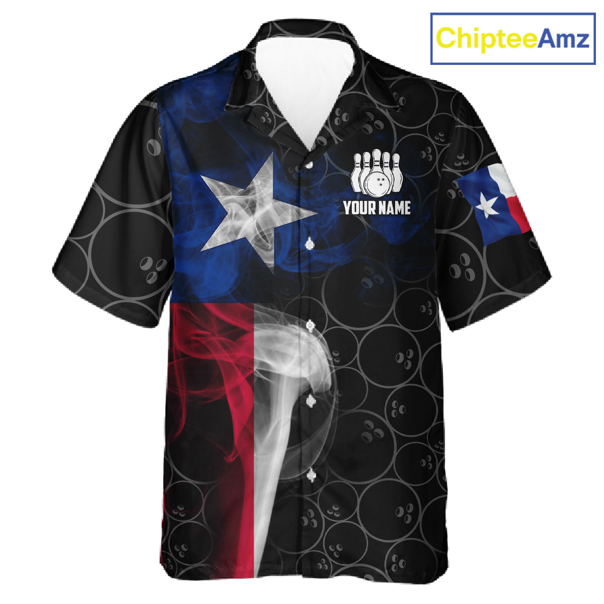Personalized Texas Flag Smoke Hawaiian Bowling Shirt For Women, Patriotic Bowling Team Jersey TDM6088