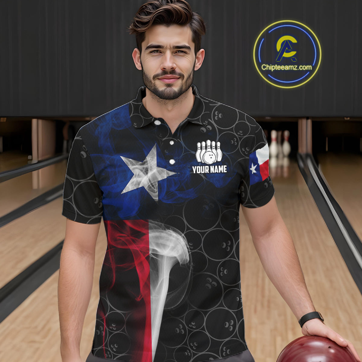 Personalized Texas Flag Smoke Bowling Shirt For Men, Patriotic Bowling Team Jersey Polo & 1/4 Zip TDM6088