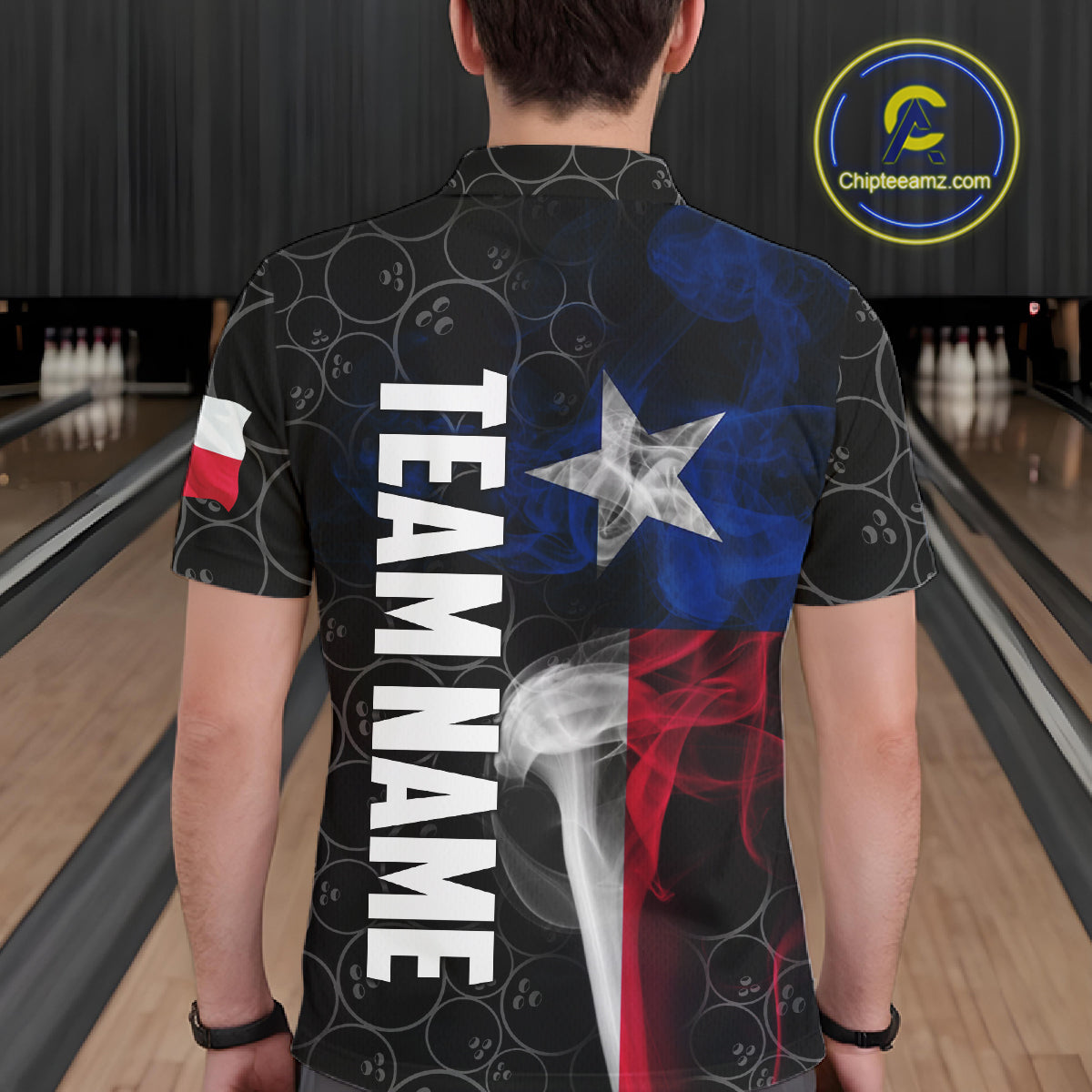 Personalized Texas Flag Smoke Bowling Shirt For Men, Patriotic Bowling Team Jersey Polo & 1/4 Zip TDM6088