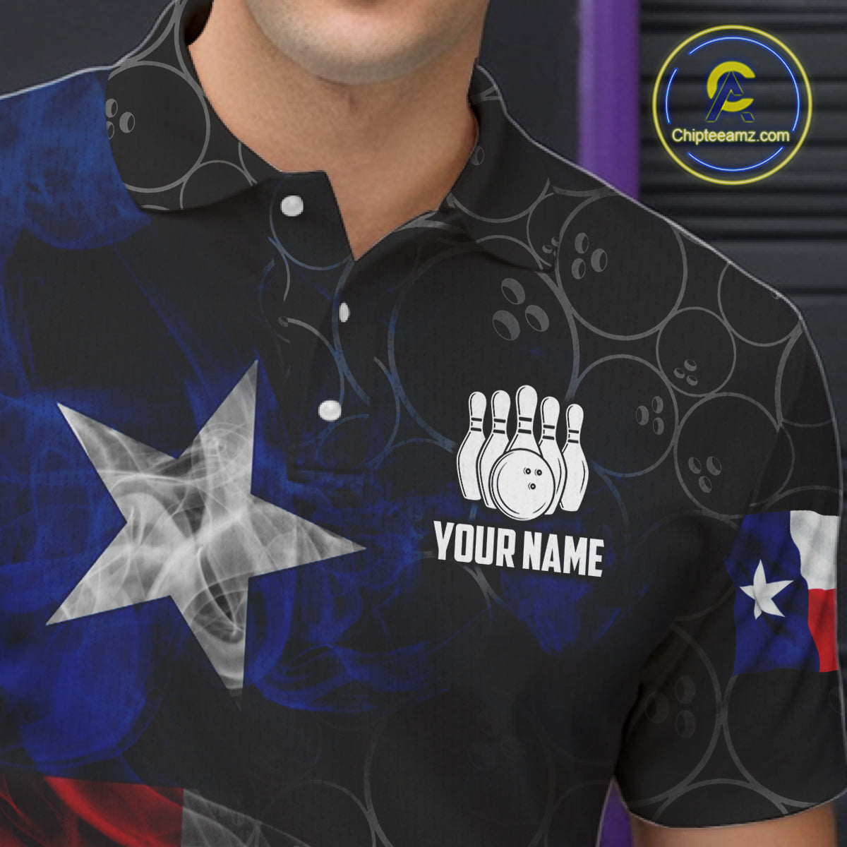 Personalized Texas Flag Smoke Bowling Shirt For Men, Patriotic Bowling Team Jersey Polo & 1/4 Zip TDM6088