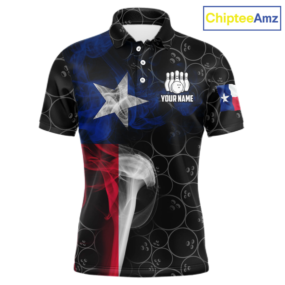 Personalized Texas Flag Smoke Bowling Shirt For Men, Patriotic Bowling Team Jersey Polo & 1/4 Zip TDM6088