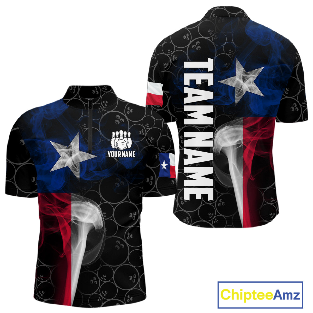 Personalized Texas Flag Smoke Bowling Shirt For Men, Patriotic Bowling Team Jersey Polo & 1/4 Zip TDM6088
