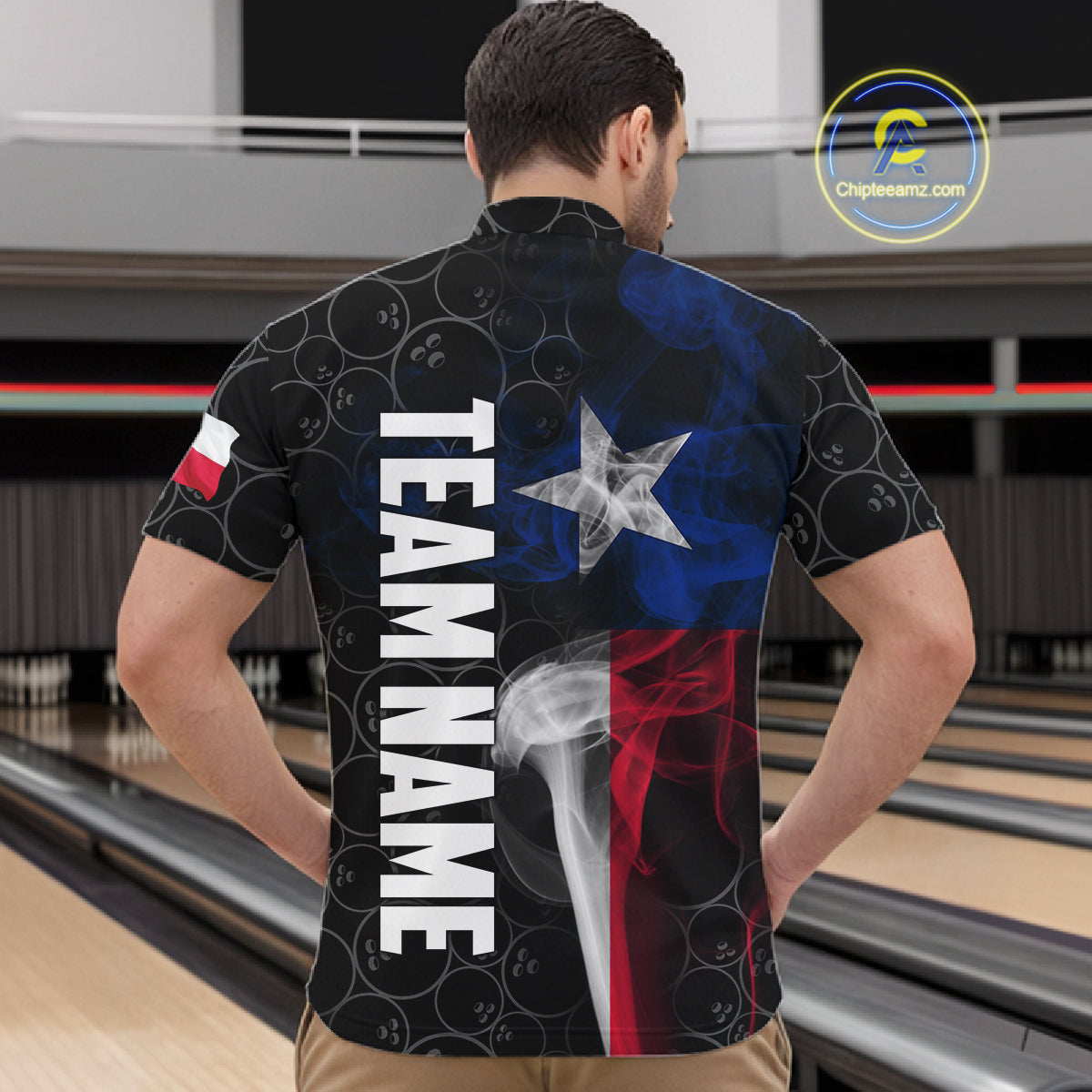 Personalized Texas Flag Smoke Bowling Shirt For Men, Patriotic Bowling Team Jersey Polo & 1/4 Zip TDM6088