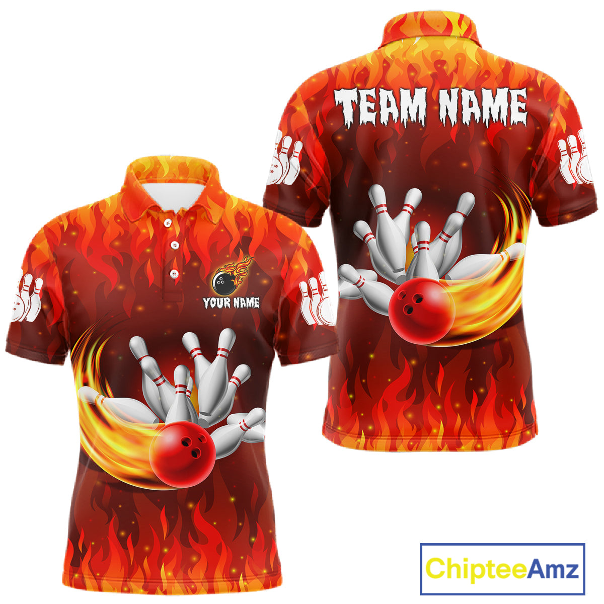 Personalized Flame Red Bowling Shirt For Men Custom Fire Bowling Team Jersey Polo & 1/4 Zip TDM6089