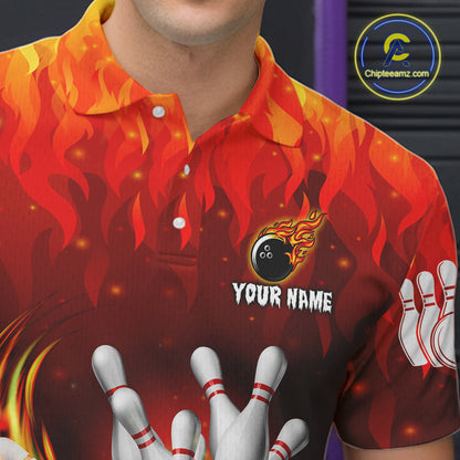 Personalized Flame Red Bowling Shirt For Men Custom Fire Bowling Team Jersey Polo & 1/4 Zip TDM6089