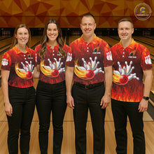 Load image into Gallery viewer, Personalized Flame Red Bowling Shirt For Men Custom Fire Bowling Team Jersey Polo &amp; 1/4 Zip TDM6089