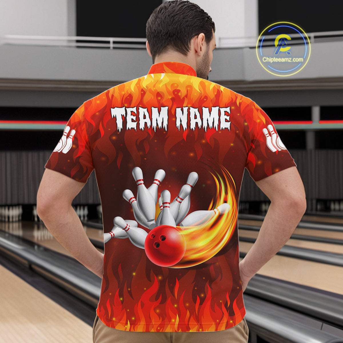 Personalized Flame Red Bowling Shirt For Men Custom Fire Bowling Team Jersey Polo & 1/4 Zip TDM6089