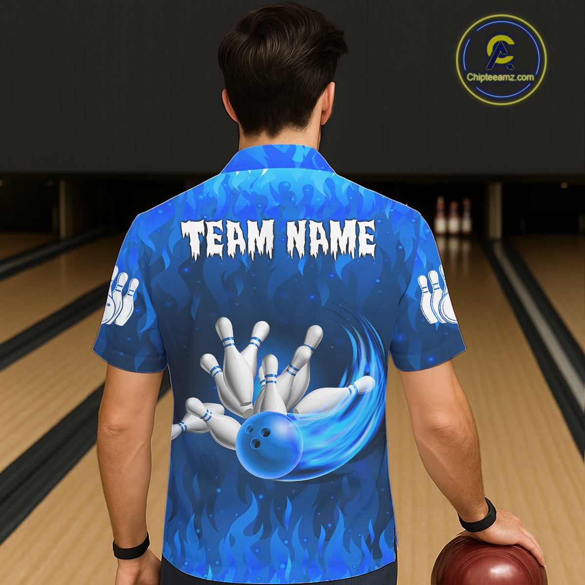 Personalized Flame Blue Hawaiian Bowling Shirt For Women Custom Fire Bowling Team Jersey TDM6090