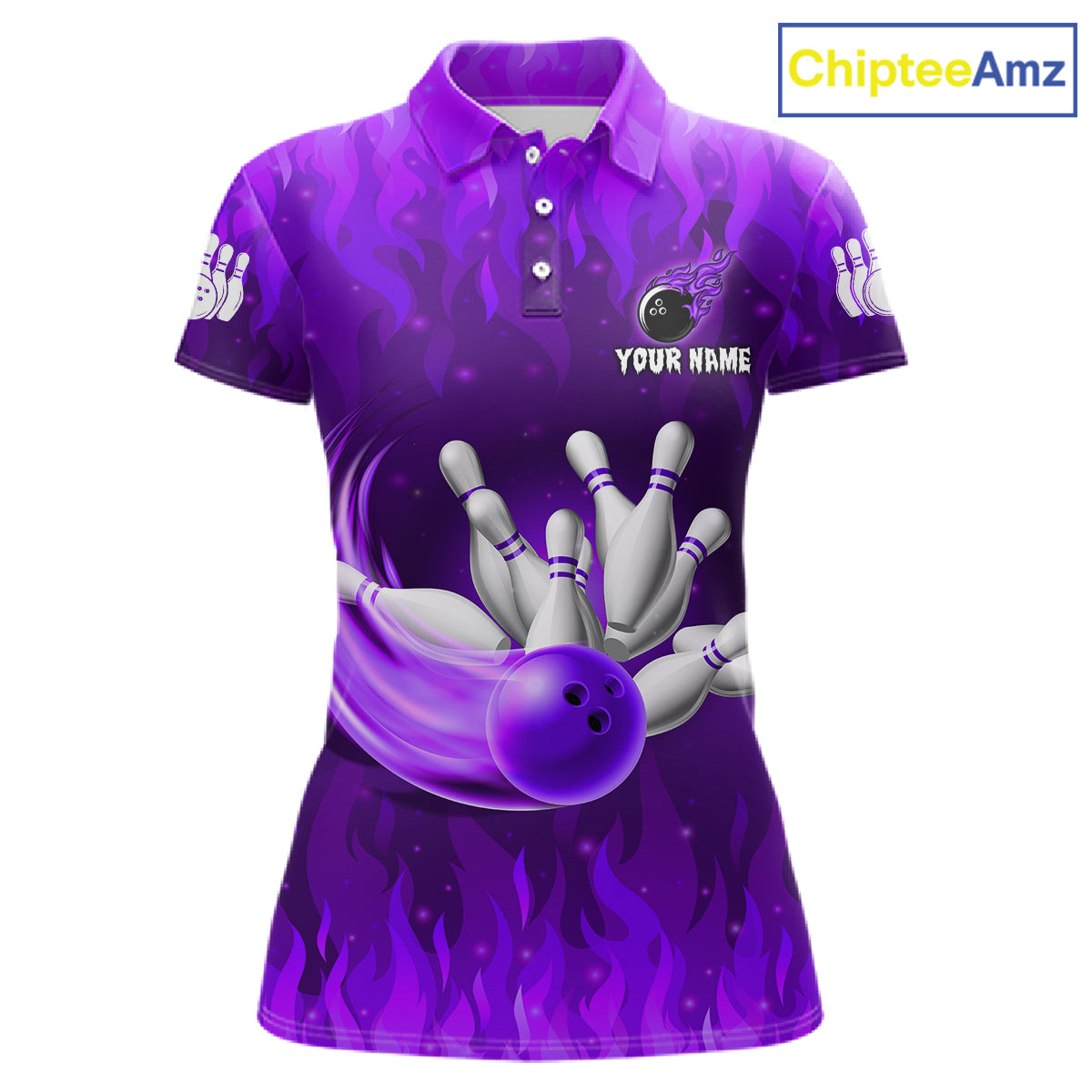Personalized Flame Purple Bowling Shirt For Women Custom Fire Bowling Team Jersey Polo & 1/4 Zip TDM6091