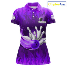 Load image into Gallery viewer, Personalized Flame Purple Bowling Shirt For Women Custom Fire Bowling Team Jersey Polo &amp; 1/4 Zip TDM6091