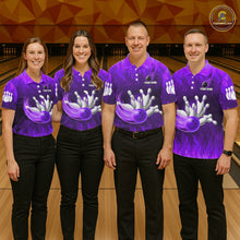 Load image into Gallery viewer, Personalized Flame Purple Bowling Shirt For Women Custom Fire Bowling Team Jersey Polo &amp; 1/4 Zip TDM6091