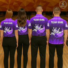 Load image into Gallery viewer, Personalized Flame Purple Bowling Shirt For Women Custom Fire Bowling Team Jersey Polo &amp; 1/4 Zip TDM6091