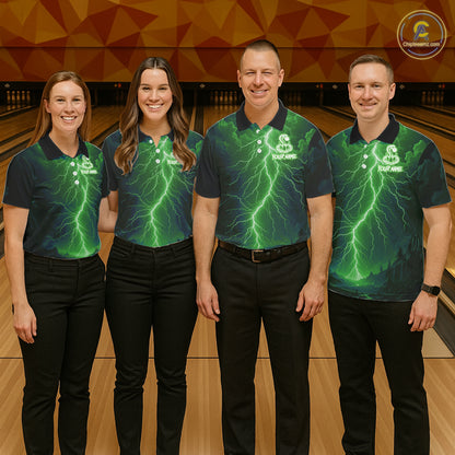 Custom Green Lightning Cobra Snake Bowling Shirt For Men, Bowling Team Jersey Polo & 1/4 Zip TDM6352