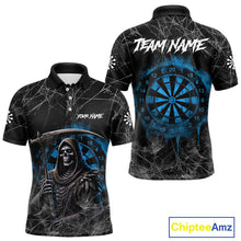 Load image into Gallery viewer, Black And Blue Grim Reaper Smoke Funny Dart Shirts For Men Custom Dart Jerseys, Darts Clothing TDM4005