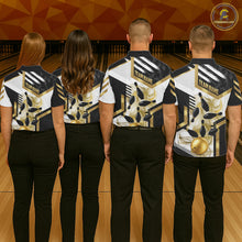 Load image into Gallery viewer, Custom Smoke Bowling Pins Polo &amp; Quarter Zip Shirt For Men, Bowling League Team Jersey |Gold TDM6521