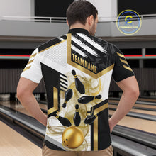 Load image into Gallery viewer, Custom Smoke Bowling Pins Polo &amp; Quarter Zip Shirt For Men, Bowling League Team Jersey |Gold TDM6521