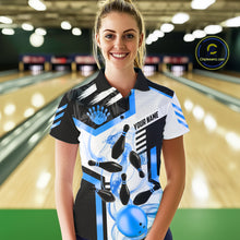 Load image into Gallery viewer, Custom Smoke Bowling Pins Polo &amp; Quarter Zip Shirt For Women, Bowling League Team Jersey |Blue TDM6522