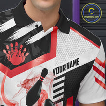 Load image into Gallery viewer, Custom Smoke Bowling Pins Polo &amp; Quarter Zip Shirt For Men, Bowling League Team Jersey |Red TDM6523