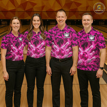 Load image into Gallery viewer, Custom Pink Camo Lightning Flame Bowling Jersey For Men, Bowling Team Shirts Polo &amp; 1/4 Zip TDM6524
