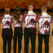 Load image into Gallery viewer, Custom White And Red Bowling Ball Polo &amp; Quarter Zip For Men, Bowling Team Shirts, Bowling Jersey TDM6526