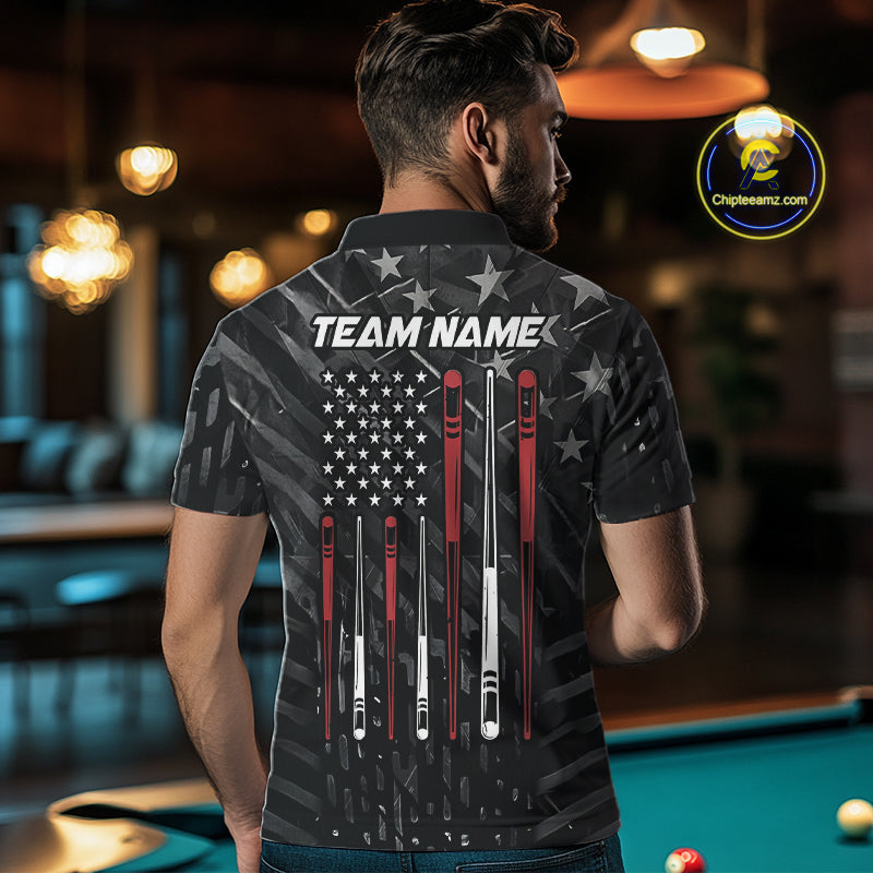 Custom Black US Flag Billiard Shirt For Men Custom Patriotic Billiard Team Jersey Polo & 1/4 Zip TDM6530