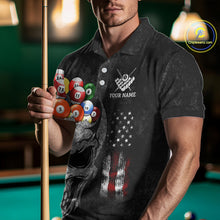 Load image into Gallery viewer, Personalized Grunge Skull Billiard Shirt For Men Custom Patriotic American Flag Pool Team Jerseys TDM4196