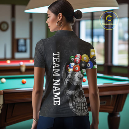 Personalized Grunge Skull Billiard Shirt For Women Custom Patriotic American Flag Pool Team Jerseys TDM4196