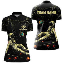 Load image into Gallery viewer, Personalized Black Astronaut Lightning Galaxy Billiard Shirts For Women, Funny Billiard Apparel TDM2029